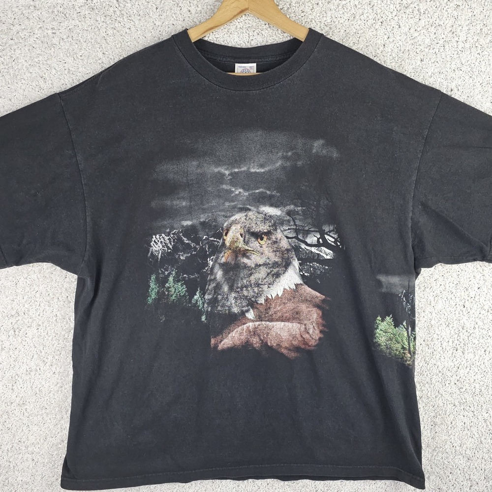 Vintage 90s Y2K Delta Eagle Wrap Around Nature Dark Storm Tee T Shirt Size 2XL
